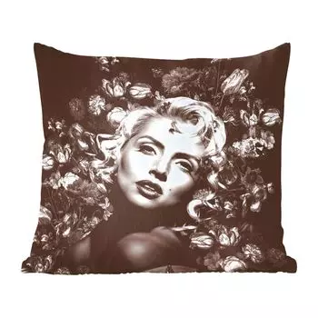Декоративная подушка MuchoWow, диванная подушка, декоративная подушка для гостиной, 60 х 60 см, цветы, черный, белый, женский, чехол на подушку, хлопчатобумажная ткань, декоративные чехлы на подушки