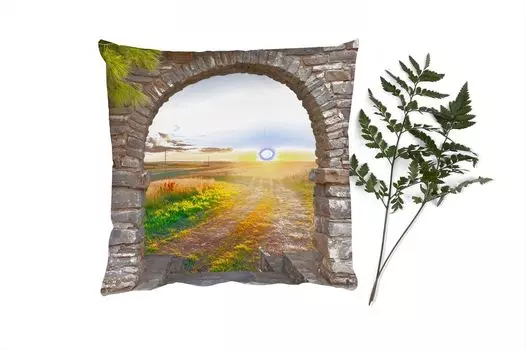 Декоративная подушка MuchoWow, диванная подушка, декоративная подушка для гостиной, 60 х 60 см, деревенская жизнь - солнце - вид - пейзаж - чехол на подушку - хлопчатобумажная ткань - декоративные наволочки
