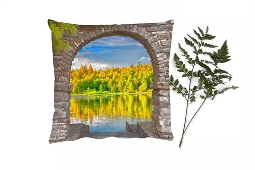 Декоративная подушка MuchoWow Диванная подушка Декоративная подушка для гостиной 60 x 60 см Деревья - Лес - Вода - Вид - Чехол на подушку - Хлопчатобумажная ткань - Декоративные наволочки