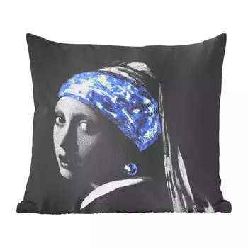 Декоративная подушка MuchoWow Диванная подушка Декоративная подушка для гостиной 60 x 60 см Девушка с жемчужной сережкой - Vermeer - Синий - Чехол на подушку - Хлопчатобумажная ткань - Декоративные наволочки