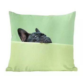 Декоративная подушка MuchoWow Диванная подушка Декоративная подушка для гостиной 60 x 60 см Французский бульдог - Зеленый - Черный - Чехол на подушку - Хлопчатобумажная ткань - Декоративные наволочки