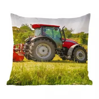 Декоративная подушка MuchoWow Диванная подушка Декоративная подушка для гостиной 60 x 60 см Трактор - Красный - Натуральный - Зеленый - Деревенская жизнь - Чехол на подушку - Хлопчатобумажная ткань - Декоративные наволочки
