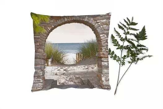 Декоративная подушка MuchoWow Диванная подушка Декоративная подушка для гостиной 50 x 50 см Вид - Пляж - Дюна - Растения - Наволочки - Украшение - Спальня