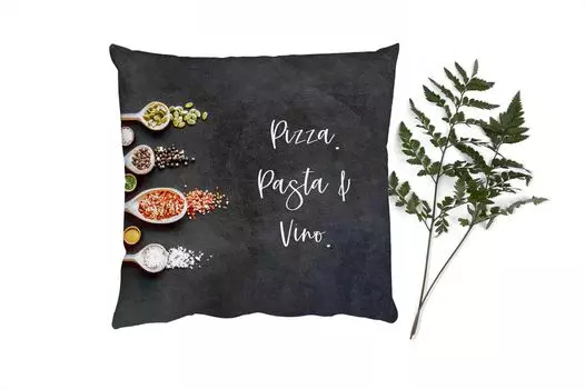Декоративная подушка MuchoWow Диванная подушка Декоративная подушка для гостиной 50 x 50 см Пицца. Паста и вино. - Цитаты - Еда - Специи - Пословицы - Наволочки - Украшение - Спальня