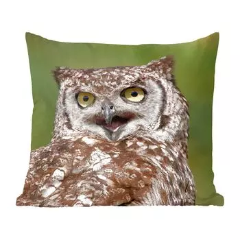 Декоративная подушка MuchoWow Диванная подушка Декоративная подушка для гостиной 60 x 60 см Коричневая сова с широко открытым клювом - Чехол на подушку - Хлопчатобумажная ткань - Декоративные наволочки