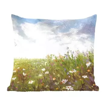 Декоративная подушка MuchoWow, диванная подушка, декоративная подушка для гостиной, 60 х 60 см, лето - цветы - масляная краска - чехол на подушку - хлопчатобумажная ткань - декоративные наволочки