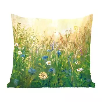 Декоративная подушка MuchoWow, диванная подушка, декоративная подушка для гостиной, 60 х 60 см, цветы, акварель, солнце, чехол на подушку, хлопчатобумажная ткань, декоративные чехлы на подушки