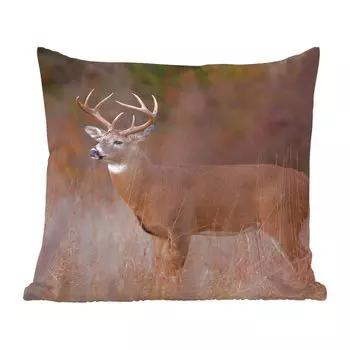 Декоративная подушка MuchoWow, диванная подушка, декоративная подушка для гостиной, 60 х 60 см, осень - олени - трава - природа - животные - чехол на подушку - хлопчатобумажная ткань - декоративные наволочки