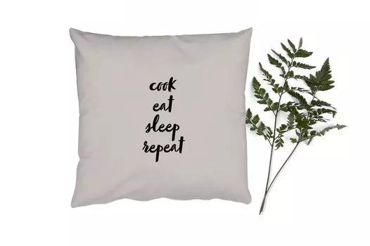 Декоративная подушка MuchoWow Диванная подушка Декоративная подушка для гостиной 60 x 60 см Цитаты - Еда - Пословицы - Кулинария Ешь, спи повторяй - Кулинария - Чехол на подушку - Хлопчатобумажная ткань - Декоративные наволочки