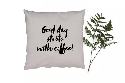 Декоративная подушка MuchoWow Диванная подушка Декоративная подушка для гостиной 60 x 60 см Цитаты - Пословицы - Кофе - Хороший день начинается с кофе! - Чехол на подушку - хлопчатобумажная ткань - декоративные чехлы на подушки.