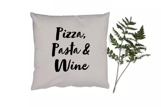 Декоративная подушка MuchoWow Диванная подушка Декоративная подушка для гостиной 60 x 60 см Цитаты - Пицца, макароны и вино - Пословицы - Любители пиццы - Вино - Чехол на подушку - Хлопковая ткань - Декоративные наволочки