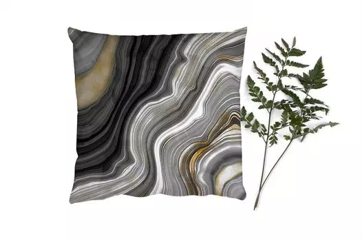 Декоративная подушка MuchoWow Диванная подушка Декоративная подушка для гостиной 60 x 60 см Мрамор - Камень - Агат - Черный и золотой - Чехол на подушку - Хлопчатобумажная ткань - Декоративные наволочки