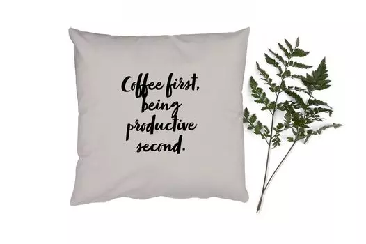 Декоративная подушка MuchoWow Диванная подушка Декоративная подушка для гостиной 60 x 60 см Кофе - Цитаты - Пословицы - Сначала кофе, потом работай - Производительность - Чехол на подушку - Хлопчатобумажная ткань - Декоративные наволочки