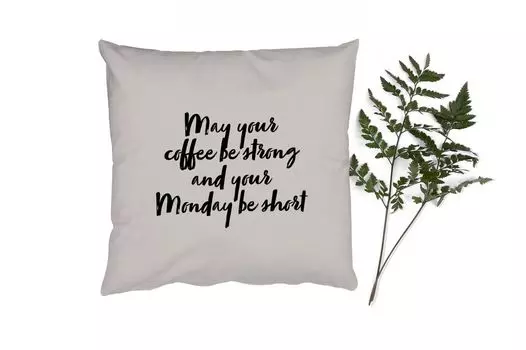 Декоративная подушка MuchoWow, диванная подушка, декоративная подушка для гостиной, 50 х 50 см, цитаты - пословицы - пусть кофе будет крепким, а понедельник коротким - кофе - чехлы на подушки - украшение - спальня