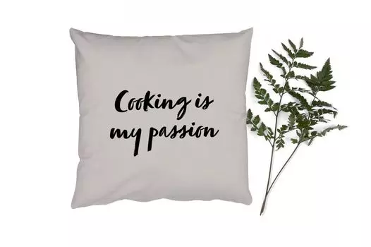 Декоративная подушка MuchoWow, диванная подушка, декоративная подушка для гостиной, 60 x 60 см, цитаты - кулинария - пословицы - кулинария - моя страсть - чехол на подушку - хлопчатобумажная ткань - декоративные чехлы на подушки