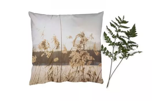 Декоративная подушка MuchoWow Диванная подушка Декоративная подушка для гостиной 60 x 60 см Вода - Пампасная трава - Растения - Наволочка - Хлопчатобумажная ткань - Декоративные наволочки