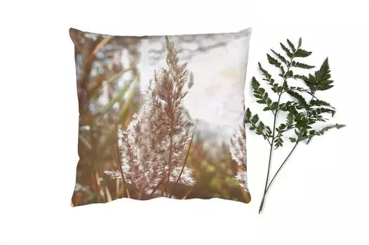 Декоративная подушка MuchoWow, диванная подушка, декоративная подушка для гостиной, 60 x 60 см, тростник - солнце - растение - чехол на подушку - хлопчатобумажная ткань - декоративные наволочки
