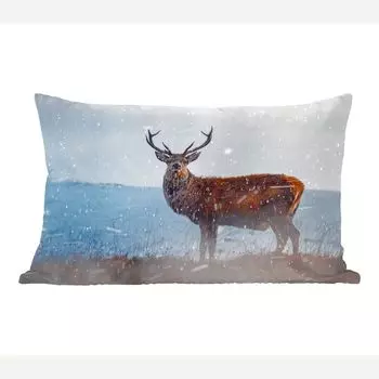 Декоративная подушка MuchoWow, диванная подушка, декоративная подушка для гостиной, 50 х 30 см, олень на заснеженной вереске - чехлы на диванные подушки - без наполнителя