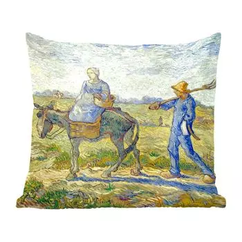 Декоративная подушка MuchoWow, диванная подушка, декоративная подушка для гостиной, 60 х 60 см, фермерская пара по дороге на работу - картина Винсента Ван Гога - чехол на подушку - хлопчатобумажная ткань - декоративные наволочки