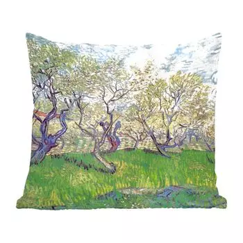 Декоративная подушка MuchoWow, диванная подушка, декоративная подушка для гостиной, 60 х 60 см, фруктовый сад с цветущими сливами - картина Винсента Ван Гога - чехол на подушку - хлопчатобумажная ткань - декоративные наволочки