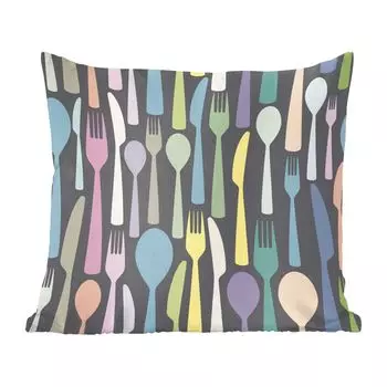 Декоративная подушка MuchoWow, диванная подушка, декоративная подушка для гостиной, 60 х 60 см, столовые приборы с ярким рисунком - чехол на подушку - хлопчатобумажная ткань - декоративные чехлы на подушки