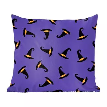 Декоративная подушка MuchoWow, диванная подушка, декоративная подушка для гостиной, 60 x 60 см, узор Хэллоуин с черными шляпами ведьм - чехол на подушку - хлопчатобумажная ткань - декоративные чехлы на подушки