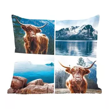 Декоративная подушка MuchoWow Диванная подушка Декоративная подушка для гостиной 60 x 60 см Шотландский горец - Гора - Коллаж - Чехол на подушку - Хлопчатобумажная ткань - Декоративные наволочки
