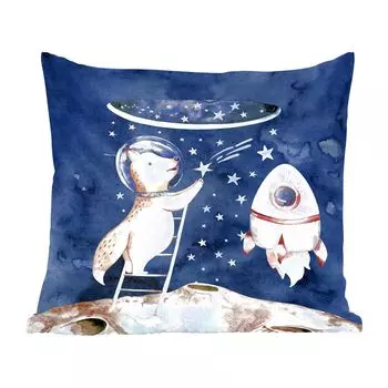 Декоративная подушка MuchoWow, диванная подушка, декоративная подушка для гостиной, 60 х 60 см, ракета, космос, лиса, мальчики, девочки, дети, чехол на подушку, хлопчатобумажная ткань, декоративные чехлы на подушки
