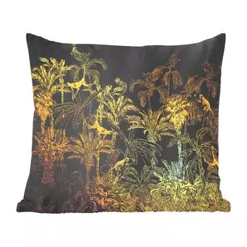 Декоративная подушка MuchoWow, диванная подушка, декоративная подушка для гостиной, 60 х 60 см, джунгли, золото, черный, чехол на подушку, хлопчатобумажная ткань, декоративные чехлы на подушки