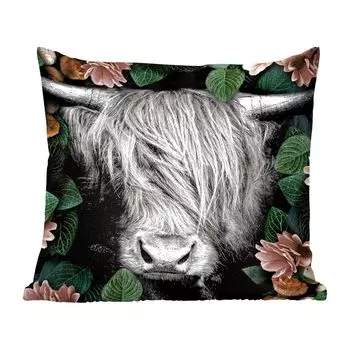 Декоративная подушка MuchoWow Диванная подушка Декоративная подушка для гостиной 60 x 60 см Шотландский горец - Цветы - Черный - Белый - Наволочка - Хлопчатобумажная ткань - Декоративные наволочки