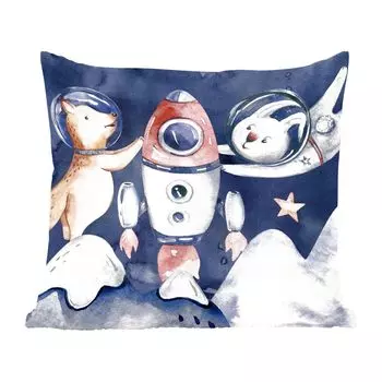 Декоративная подушка MuchoWow, диванная подушка, декоративная подушка для гостиной, 60 х 60 см, космос, ракета, кролик, мальчики, девочки, дети, чехол на подушку, хлопчатобумажная ткань, декоративные чехлы на подушки