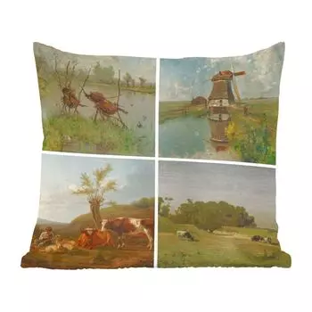 Декоративная подушка MuchoWow, диванная подушка, декоративная подушка для гостиной, 60 х 60 см, коллаж - голландский - животные - чехол на подушку - хлопчатобумажная ткань - декоративные наволочки