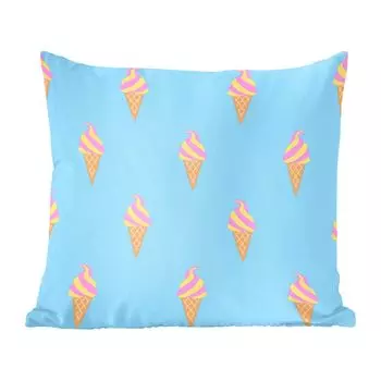 Декоративная подушка MuchoWow, диванная подушка, декоративная подушка для гостиной, 60 х 60 см, мороженое, узор, розовый, синий, чехол на подушку, хлопчатобумажная ткань, декоративные чехлы на подушки