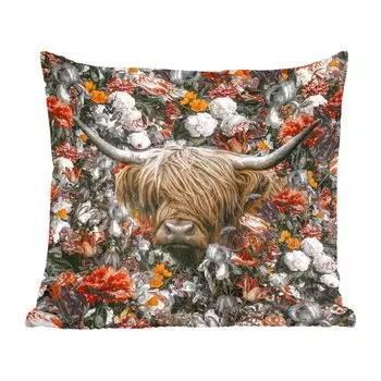 Декоративная подушка MuchoWow Диванная подушка Декоративная подушка для гостиной 45 x 45 см Шотландский горец - Цветы - Оранжевый - Чехлы для подушек - Декоративные чехлы для подушек - Декоративные чехлы для подушек