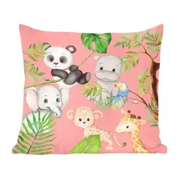 Декоративная подушка MuchoWow, диванная подушка, декоративная подушка для гостиной, 60 х 60 см, джунгли, розовый, животные, чехол на подушку, хлопчатобумажная ткань, декоративные чехлы на подушки