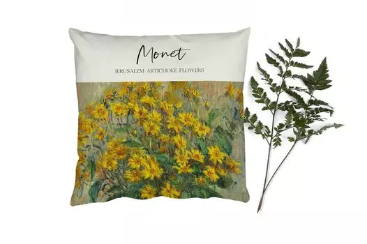 Декоративная подушка MuchoWow, диванная подушка, декоративная подушка для гостиной, 60 х 60 см, роспись - Цветы топинамбура - Моне - чехол на подушку - хлопковая ткань - декоративные наволочки