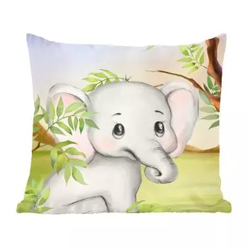 Декоративная подушка MuchoWow, диванная подушка, декоративная подушка для гостиной, 60 х 60 см, слон, джунгли, листья, чехол на подушку, хлопчатобумажная ткань, декоративные чехлы на подушки