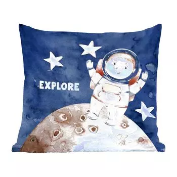 Декоративная подушка MuchoWow, диванная подушка, декоративная подушка для гостиной, 60 х 60 см, пословицы - цитаты - «исследуй» - космонавт - мальчики - девочки - дети - чехол на подушку - хлопчатобумажная ткань - декоративные наволочки