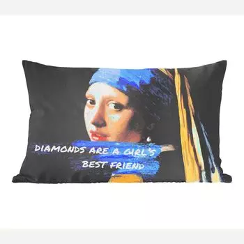Декоративная подушка MuchoWow Диванная подушка Декоративная подушка для гостиной 60 x 40 см Vermeer - Девушка с жемчужной сережкой - Цитата - Чехлы для подушек - Декоративные чехлы для подушек - Декоративные чехлы для подушек