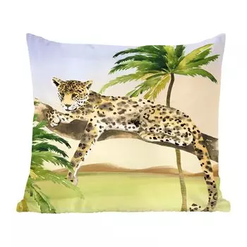 Декоративная подушка MuchoWow, диванная подушка, декоративная подушка для гостиной, 60 х 60 см, леопард, джунгли, дерево, чехол на подушку, хлопчатобумажная ткань, декоративные чехлы на подушки