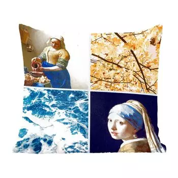 Декоративная подушка MuchoWow Диванная подушка Декоративная подушка для гостиной 60 x 60 см Доярка - Девушка с жемчужной сережкой - Коллаж - Чехол на подушку - Хлопчатобумажная ткань - Декоративные наволочки