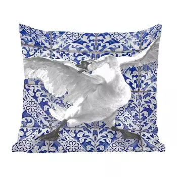 Декоративная подушка MuchoWow, диванная подушка, декоративная подушка для гостиной, 60 х 60 см, лебедь - искусство - Делфтский синий - роспись - старые мастера - чехол на подушку - хлопчатобумажная ткань - декоративные наволочки