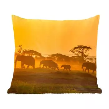 Декоративная подушка MuchoWow, диванная подушка, декоративная подушка для гостиной, 60 х 60 см, слон, животное, оранжевый, чехол на подушку, хлопчатобумажная ткань, декоративные чехлы на подушки