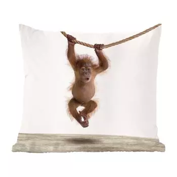 Декоративная подушка MuchoWow, диванная подушка, декоративная подушка для гостиной, 60 х 60 см, животные - орангутанг - оранжевый - чехол на подушку - хлопчатобумажная ткань - декоративные чехлы на подушки