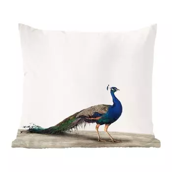 Декоративная подушка MuchoWow, диванная подушка, декоративная подушка для гостиной, 60 х 60 см, животные - павлин - белый - чехол на подушку - хлопчатобумажная ткань - декоративные наволочки