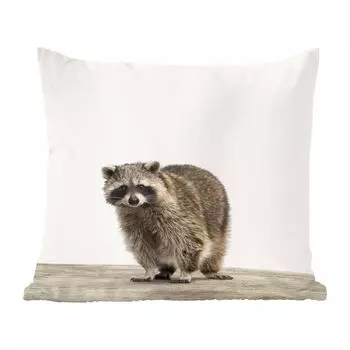 Декоративная подушка MuchoWow, диванная подушка, декоративная подушка для гостиной, 60 х 60 см, животные - енот - белый - чехол на подушку - хлопчатобумажная ткань - декоративные наволочки