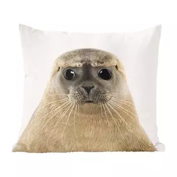 Декоративная подушка MuchoWow, диванная подушка, декоративная подушка для гостиной, 60 x 60 см, тюлень, бежевый, животные, чехол на подушку, хлопчатобумажная ткань, декоративные чехлы на подушки