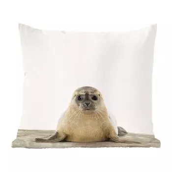 Декоративная подушка MuchoWow Диванная подушка Декоративная подушка для гостиной 45 x 45 см Животные - Тюлень - Белый - Чехлы на подушки - Декоративные чехлы на подушки - Декоративные чехлы на подушки