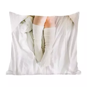 Декоративная подушка MuchoWow, диванная подушка, декоративная подушка для гостиной, 60 х 60 см, зима - носки - белый - чехол на подушку - хлопчатобумажная ткань - декоративные наволочки