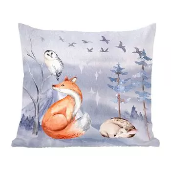 Декоративная подушка MuchoWow, диванная подушка, декоративная подушка для гостиной, 60 х 60 см, лиса - зима - роспись - чехол на подушку - хлопчатобумажная ткань - декоративные наволочки